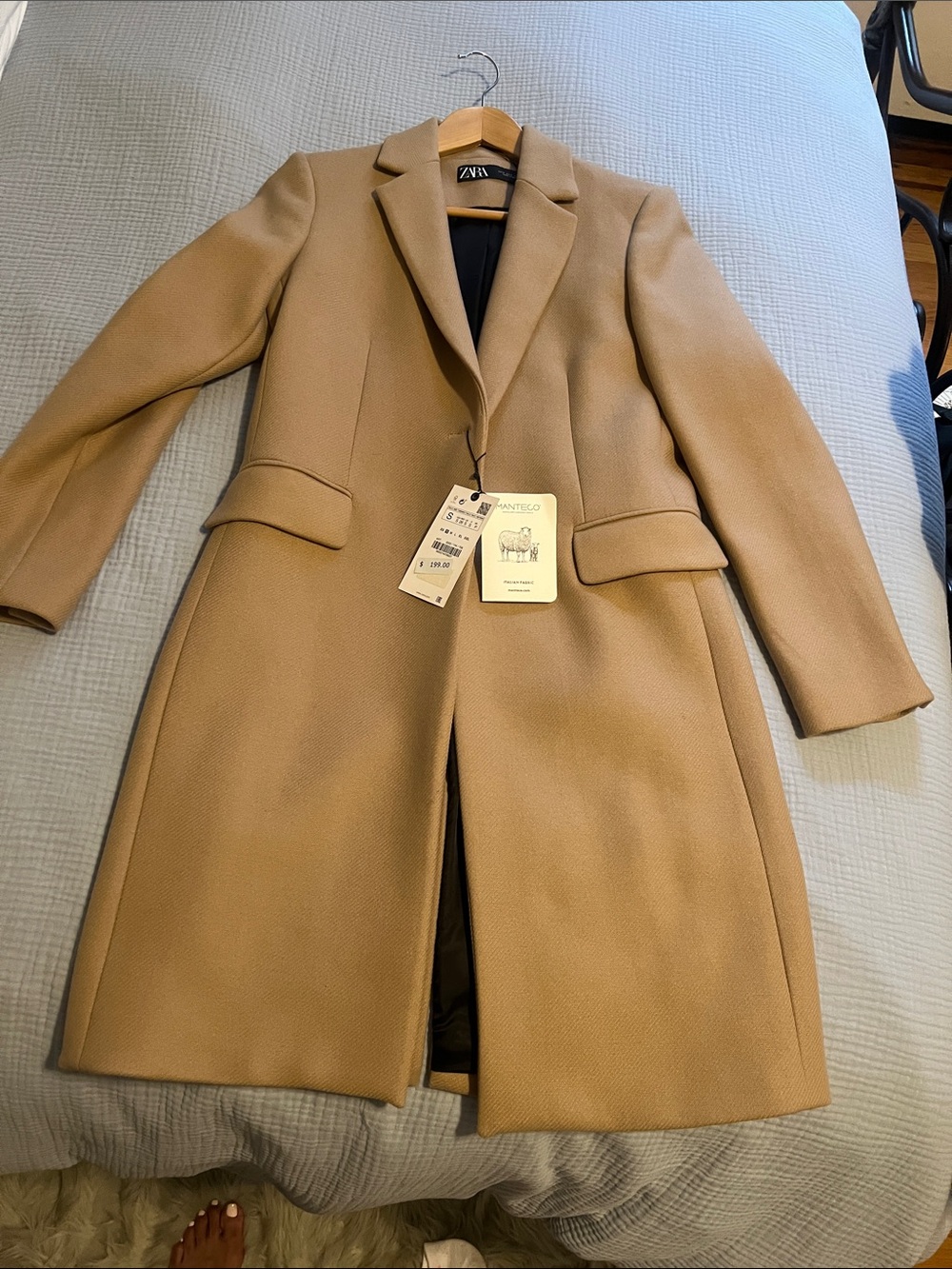 Zara Camel Single-Breasted Wool-Blend Trench Coat